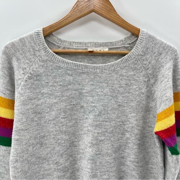 THML LINE 'EM UP STRIPE SLEEVE RAGLAN RAINBOW STRIPE GRAY SWEATER SIZE SMALL - Picture 3 of 8